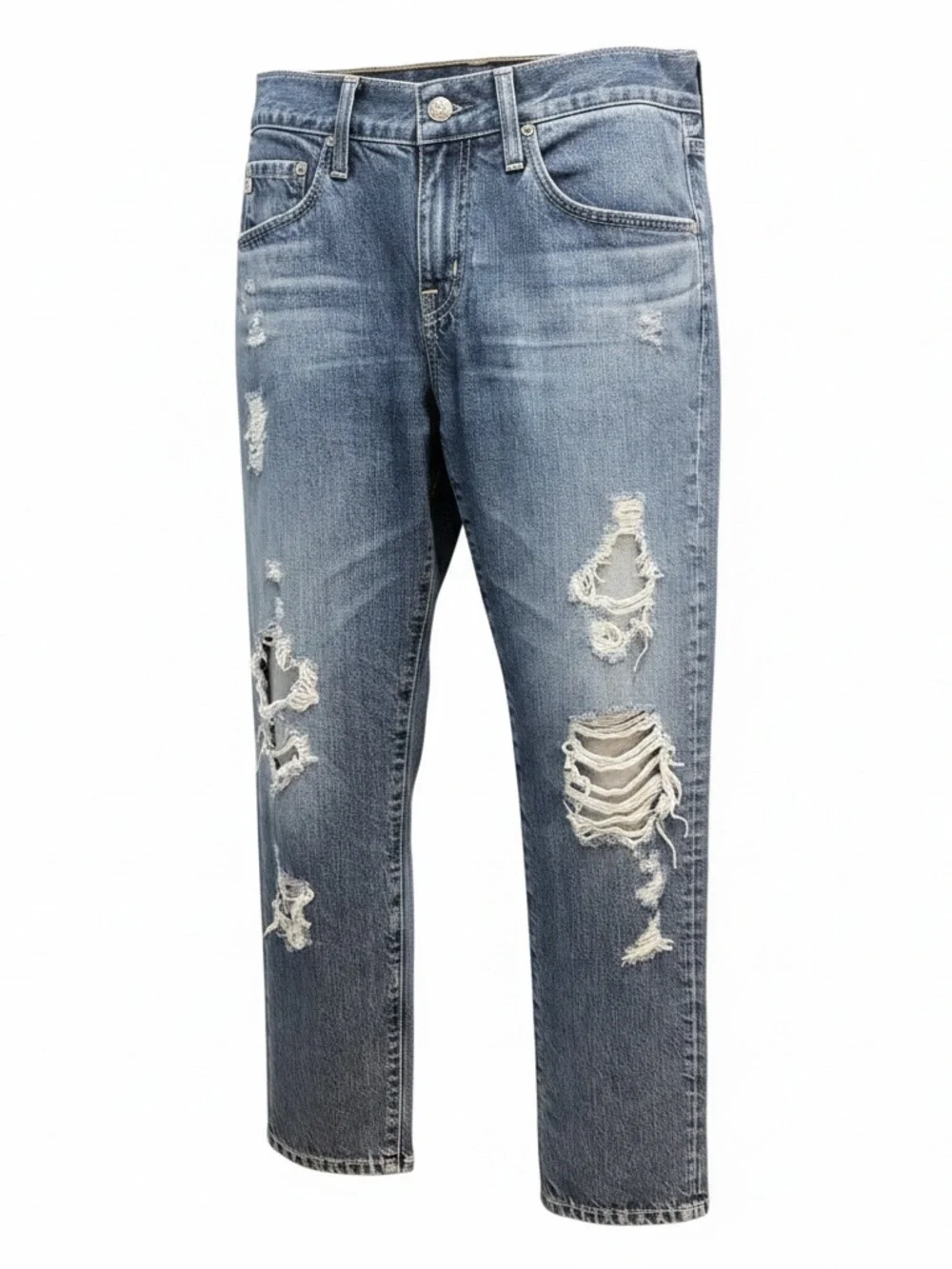 Ag Adriano Goldschmied Relaxed Distressed Blue Jeans